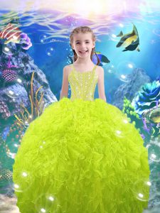 Enchanting Organza Sleeveless Floor Length Little Girls Pageant Dress Wholesale and Beading and Ruffles