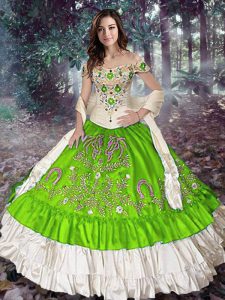 Glorious Off The Shoulder Sleeveless Sweet 16 Quinceanera Dress Floor Length Embroidery and Ruffled Layers Taffeta