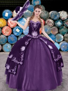 Edgy Purple Lace Up Quince Ball Gowns Embroidery and Ruffled Layers Sleeveless Floor Length