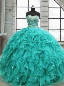 Charming Floor Length Ball Gowns Sleeveless Turquoise 15 Quinceanera Dress Lace Up