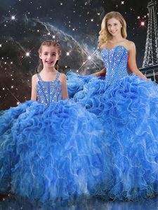 Baby Blue Sweet 16 Quinceanera Dress Military Ball and Sweet 16 and Quinceanera with Beading and Ruffles Sweetheart Slee