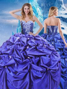 Purple Sleeveless Beading and Pick Ups Floor Length Ball Gown Prom Dress