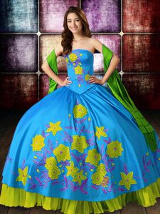 Floor Length Lace Up Sweet 16 Dresses Multi-color for Military Ball and Sweet 16 and Quinceanera with Embroidery