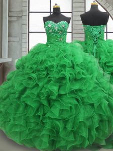 Fantastic Floor Length Ball Gowns Sleeveless Green 15th Birthday Dress Lace Up