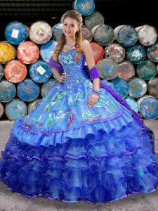 Custom Design Ball Gowns Ball Gown Prom Dress Blue Sweetheart Organza Sleeveless Floor Length Lace Up