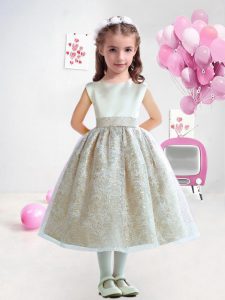 Superior Champagne Zipper Scoop Lace Toddler Flower Girl Dress Satin and Lace Sleeveless