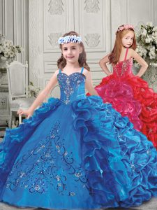 High Class Organza Sleeveless Floor Length Pageant Dress for Girls and Beading and Embroidery and Ruffled Layers