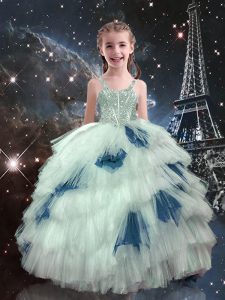 Hot Sale Sleeveless Beading and Ruffled Layers Lace Up Kids Formal Wear