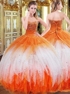 Wonderful Multi-color Sweetheart Lace Up Beading and Ruffles Vestidos de Quinceanera Sleeveless
