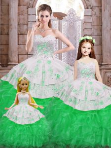 Green Sweetheart Neckline Beading and Appliques and Ruffles Sweet 16 Dresses Sleeveless Lace Up