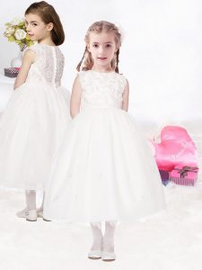 Custom Design White Scoop Clasp Handle Lace Toddler Flower Girl Dress Sleeveless