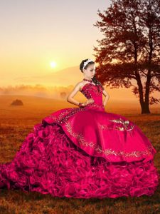 Charming Red Quinceanera Dress Military Ball and Sweet 16 and Quinceanera with Embroidery and Ruffles Sweetheart Sleevel