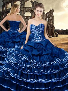 Fashionable Navy Blue Quinceanera Gowns Military Ball and Sweet 16 and Quinceanera with Ruffled Layers Sweetheart Sleeve