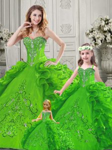 Latest Ball Gowns Quinceanera Gowns Green Sweetheart Organza Sleeveless Floor Length Lace Up