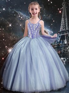 Fancy Sleeveless Lace Up Floor Length Beading Little Girl Pageant Gowns