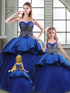 Sweetheart Sleeveless Court Train Lace Up 15 Quinceanera Dress Blue Taffeta