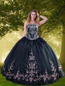 On Sale Appliques and Embroidery Sweet 16 Dress Navy Blue Lace Up Sleeveless Floor Length