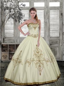 Multi-color Ball Gowns Strapless Sleeveless Taffeta Floor Length Lace Up Embroidery Quinceanera Gowns