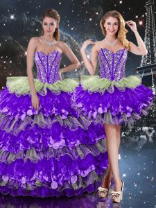 Clearance Sleeveless Lace Up Floor Length Beading and Ruffles and Ruffled Layers Sweet 16 Quinceanera Dress