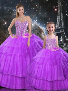 Enchanting Beading and Ruffled Layers Sweet 16 Dress Purple Lace Up Sleeveless Floor Length