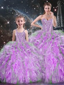 Fashion Floor Length Lace Up Quinceanera Gowns Multi-color for Military Ball and Sweet 16 and Quinceanera with Beading a