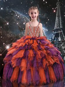 Custom Made Sleeveless Beading and Ruffles Lace Up Little Girls Pageant Dress Wholesale