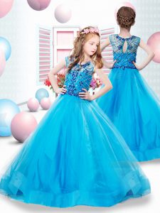 Scoop Sleeveless Zipper Pageant Dress Womens Baby Blue Tulle