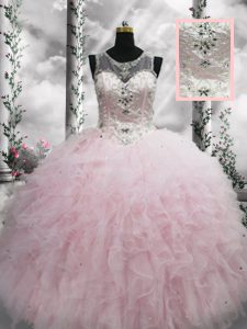 Superior Baby Pink Lace Up Sweet 16 Quinceanera Dress Beading and Ruffles Sleeveless Floor Length