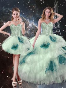 Cheap Multi-color Sweetheart Neckline Beading and Ruffled Layers and Sequins Sweet 16 Dress Sleeveless Lace Up