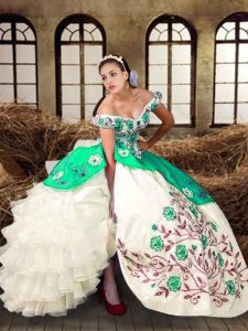 Vintage Multi-color Taffeta Lace Up Quinceanera Dresses Sleeveless Floor Length Embroidery and Ruffled Layers