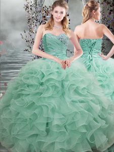 Amazing Apple Green Sleeveless Organza Lace Up 15 Quinceanera Dress for Military Ball and Sweet 16 and Quinceanera