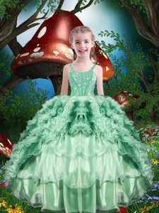 Charming Apple Green Straps Neckline Beading and Ruffles and Ruffled Layers High School Pageant Dress Sleeveless Lace Up