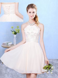 Free and Easy Baby Pink Sleeveless Lace Knee Length Bridesmaid Dresses