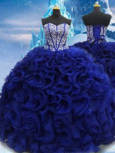 Best Floor Length Ball Gowns Sleeveless Royal Blue Quince Ball Gowns Lace Up