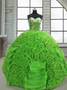 Organza Sweetheart Sleeveless Lace Up Beading and Ruffles Vestidos de Quinceanera in Green