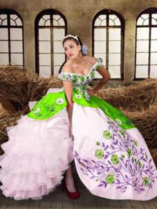 Multi-color Sleeveless Floor Length Embroidery and Ruffled Layers Lace Up Sweet 16 Quinceanera Dress