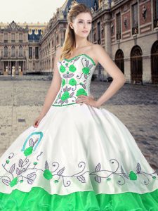 Spectacular Multi-color Sleeveless Embroidery and Ruffles Floor Length Vestidos de Quinceanera