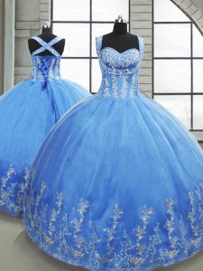 Fabulous Sleeveless Beading and Appliques Lace Up Ball Gown Prom Dress