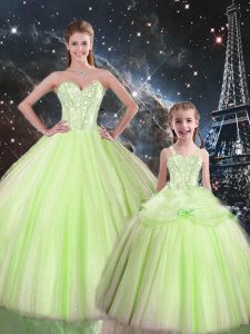 Ideal Yellow Green Ball Gowns Beading Sweet 16 Quinceanera Dress Lace Up Tulle Sleeveless Floor Length