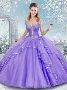 Exceptional Lilac Sleeveless Sashes ribbons and Sequins Floor Length Sweet 16 Quinceanera Dress