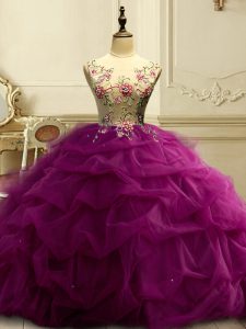 Traditional Ball Gowns 15 Quinceanera Dress Fuchsia Scoop Organza Sleeveless Floor Length Lace Up