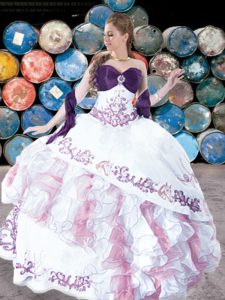 Nice Sleeveless Organza Floor Length Lace Up 15 Quinceanera Dress in Multi-color with Beading and Appliques and Ruffles