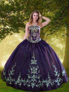 Purple Organza Lace Up Sweet 16 Quinceanera Dress Sleeveless Floor Length Appliques and Embroidery