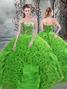 Clearance Green Sleeveless Beading and Ruffles Floor Length 15th Birthday Dress