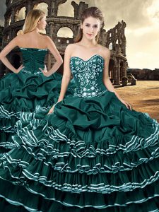 Sweetheart Sleeveless Lace Up Quinceanera Gowns Teal Tulle