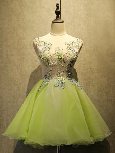 Decent Yellow Green Scoop Lace Up Embroidery Dress for Prom Sleeveless