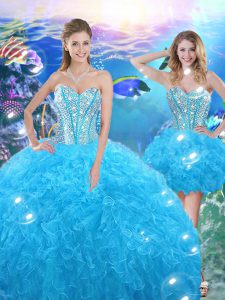 Custom Designed Sweetheart Sleeveless Lace Up Ball Gown Prom Dress Baby Blue Organza