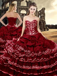 Super Floor Length Lace Up Quinceanera Dress Wine Red for Military Ball and Sweet 16 and Quinceanera with Ruffled Layers