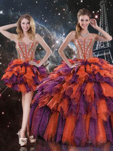 Multi-color Sleeveless Beading and Ruffles and Ruffled Layers Floor Length Sweet 16 Dresses