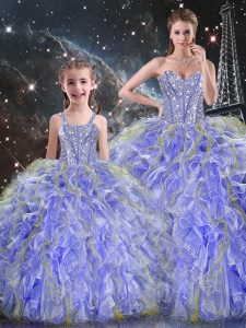 Shining Organza Sweetheart Sleeveless Lace Up Beading and Ruffles 15 Quinceanera Dress in Lavender
